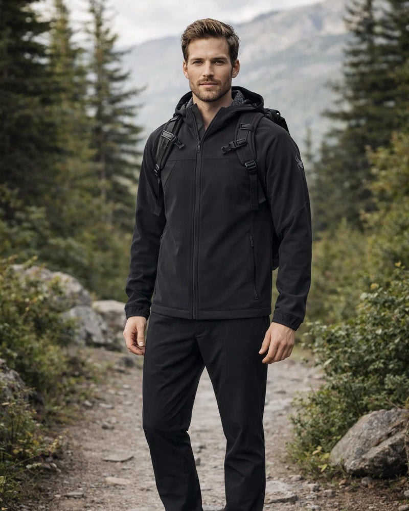 Spyder Mens Softshell Jacket - Faux Fur Lined Water Wind Resistant Performance Mens Fleece Jacket for Hiking Running Jogging, Size Large, Black Raven - Image 2