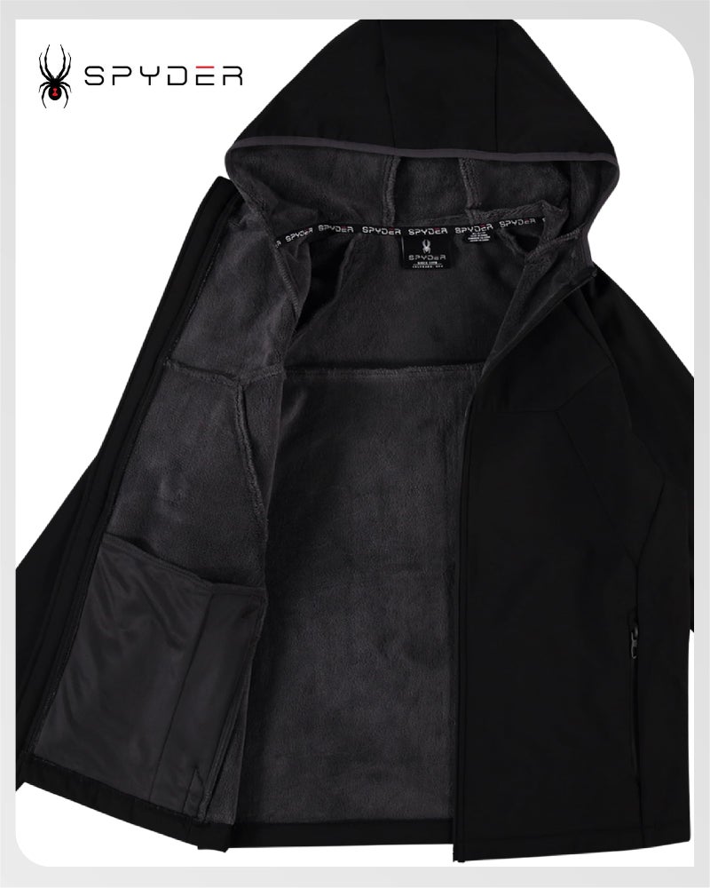 Spyder Mens Softshell Jacket - Faux Fur Lined Water Wind Resistant Performance Mens Fleece Jacket for Hiking Running Jogging, Size Large, Black Raven - Image 4