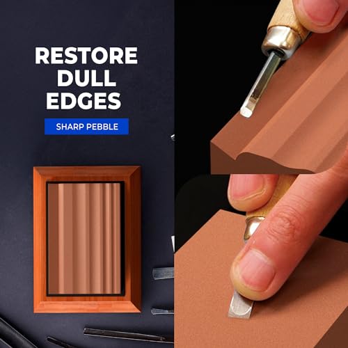 Sharp Pebble Sharpening Stones for Wood Carving Tools-Two Whetstones Grit 400 & 1000 Gouge Sharpener- Waterstone Sharpening System for Wood Carving Knives & Chisels with Non-Slip Bamboo Base - Image 5