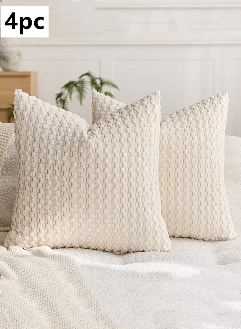 كوتيس أغطية وسائد ديكورية منزلية مكونة من 4 قطع، أغطية وسائد مربعة من البوليستر باللون الأبيض 45 × 45 سم - Image 1