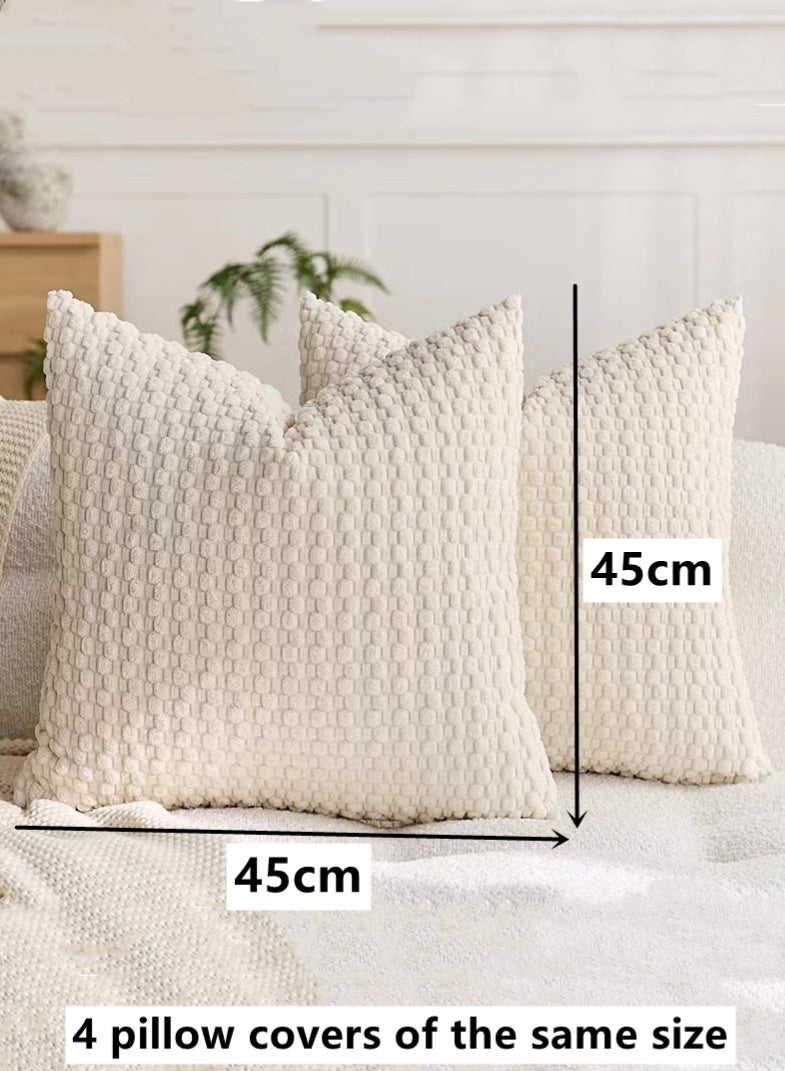 كوتيس أغطية وسائد ديكورية منزلية مكونة من 4 قطع، أغطية وسائد مربعة من البوليستر باللون الأبيض 45 × 45 سم - Image 4