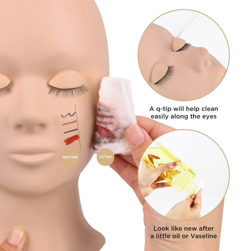 LASHVIEW Lash Mannequin Head , with 4 Pairs Replaced Eyelids Practice, Makeup Soft-Touch Rubber, Natural Skin Color - Image 3