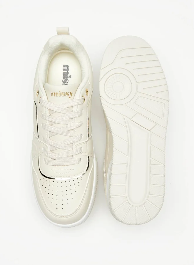 ميسي Women's Textured Sneakers with Lace-Up Closure