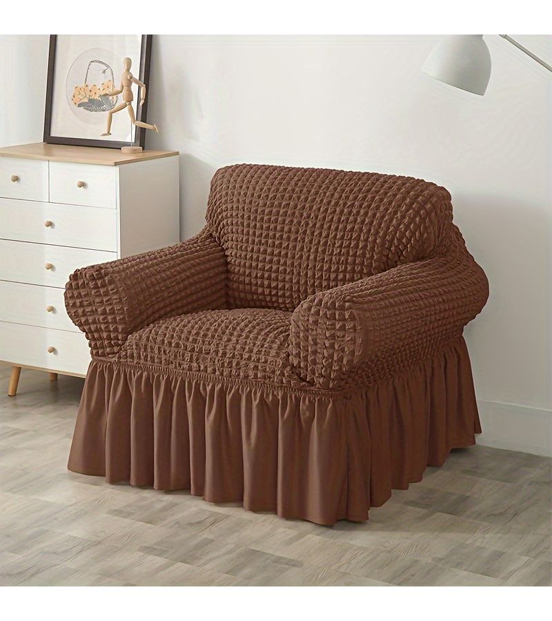 Stretch Bubble Yarn Bubble Check Skirt Sofa Cover Armrest Cover Single Seat 7 Black - Image 5