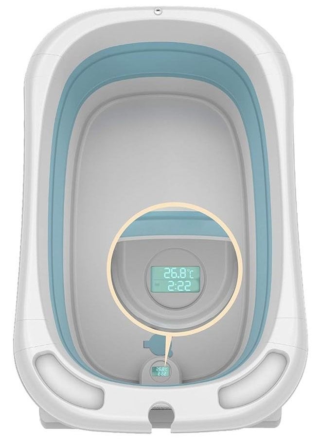 Arabest Baby Bath Tub, Non-Slip Foldable Children Lying Bathtub Shower Sink with Heat Thermometers and Floating Bath Pillow for Newborn, 0-8 Years Children-Blue with pillow  - Image 2