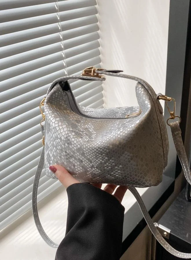 Take Two Silver Textured Snakeskin Handbag
