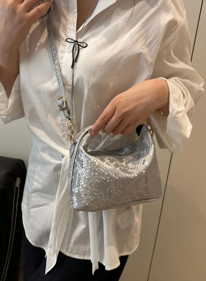 Take Two Silver Textured Snakeskin Handbag