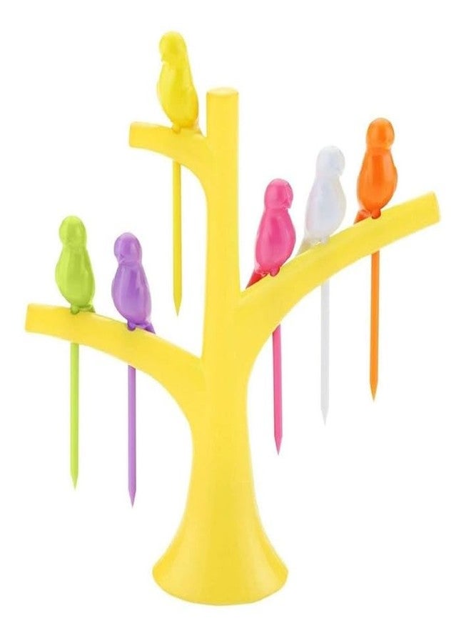NPRC Bird on Tree Fruit Fork Set, Multicolour, Plastic, with Stand, Set of 6 - Image 2