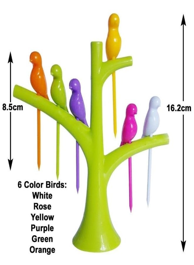 NPRC Bird on Tree Fruit Fork Set, Multicolour, Plastic, with Stand, Set of 6 - Image 3