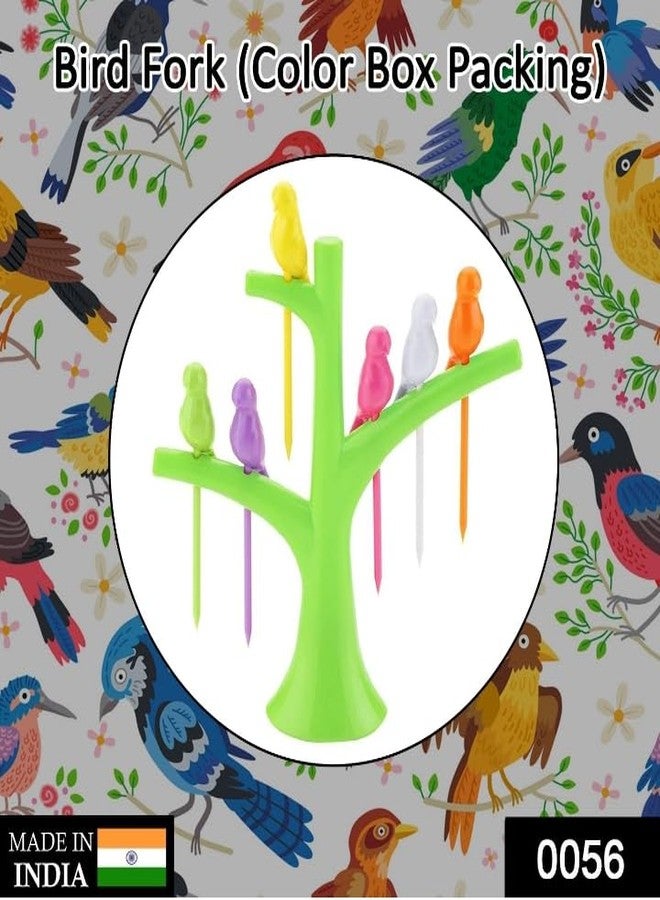 NPRC Bird on Tree Fruit Fork Set, Multicolour, Plastic, with Stand, Set of 6 - Image 4