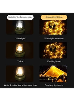 CMGTYYD Portable Camping String Lights Led Camping String Lights 2 in 1 Camping Lantern 32.8ft Camping String Lights, Camping Lantern with Lighting Modes, Rechargeable Outdoor String Lights for Outdoor  - Image 2