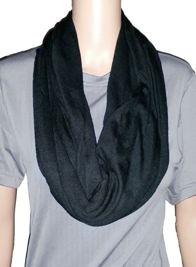California Solid Black Infinity Polyester Scarf with Hidden Zipper Pocket - Image 4