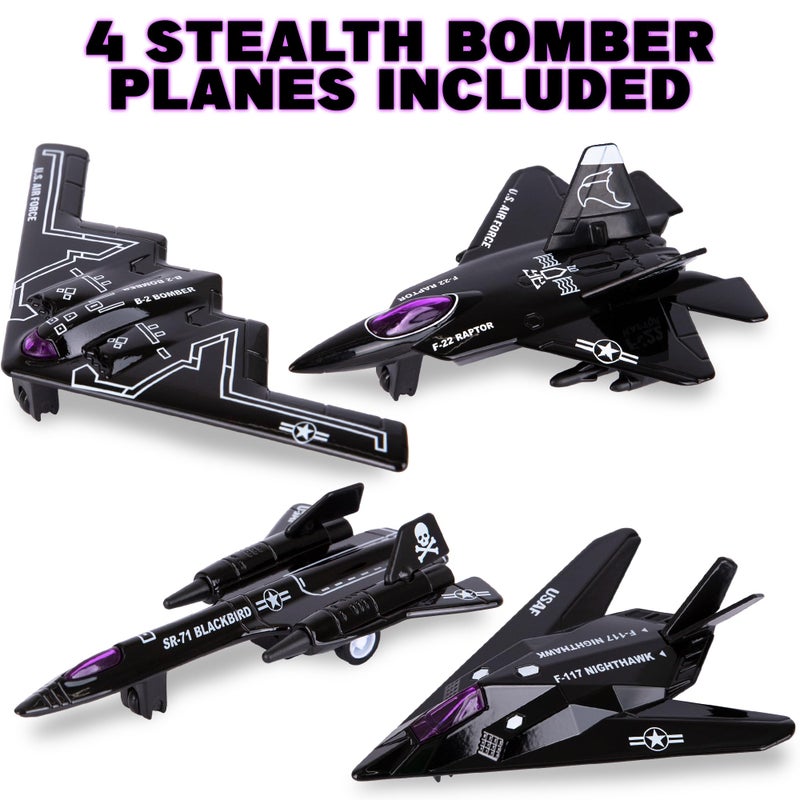 ArtCreativity Diecast Stealth Bomber Toy Jets with Pullback Mechanism, Set of 4 B-2 Spirit Bombers, Diecast Metal Jet Plane Airplane Toys, B2 Bomber Model, Military Cake Decorations, Aviation Party - Image 2