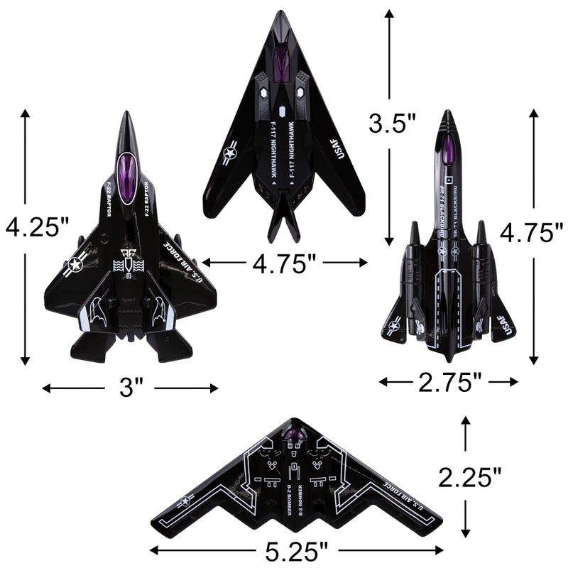 ArtCreativity Diecast Stealth Bomber Toy Jets with Pullback Mechanism, Set of 4 B-2 Spirit Bombers, Diecast Metal Jet Plane Airplane Toys, B2 Bomber Model, Military Cake Decorations, Aviation Party - Image 3