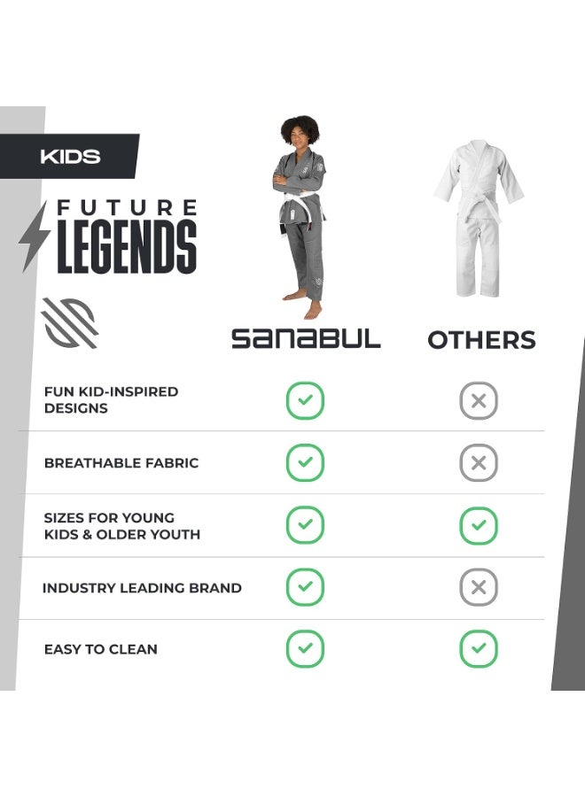 سنابول جي جيتسو برازيلية للأطفال من سانابول فيوتشر ليجيندز - كيمونو جيو جيتسو برازيلية خفيف الوزن ومتين للأطفال والشباب - مثالي للتدريب والمنافسة - فضي/أبيض - Image 5