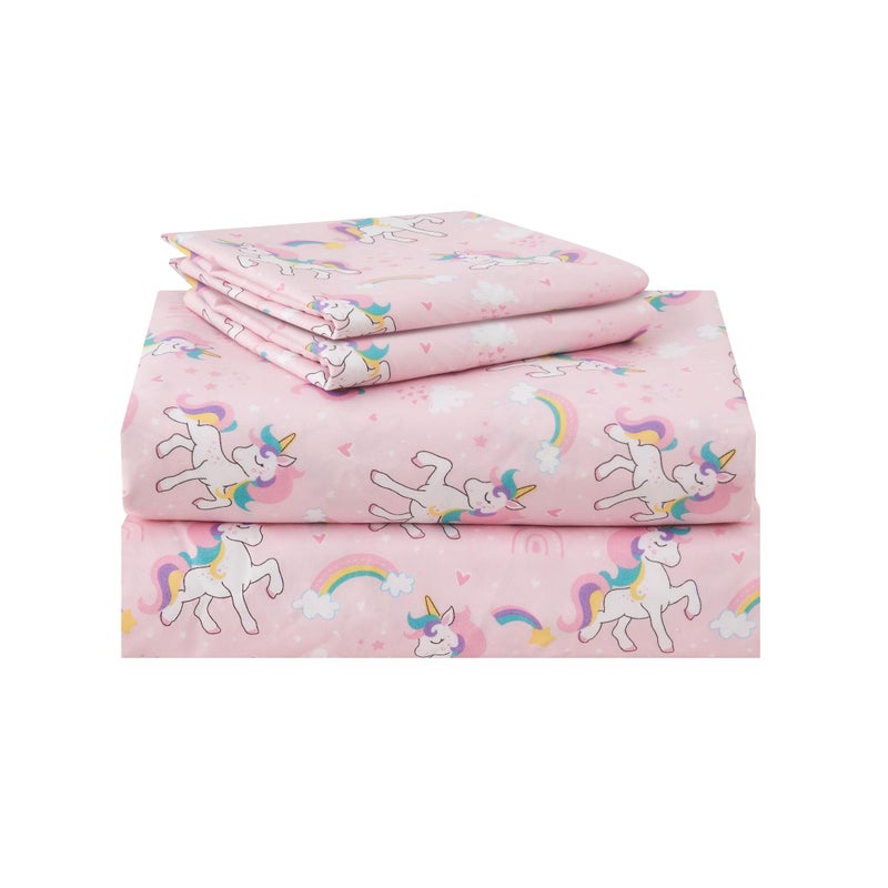 lasoftan Kids Sheet Set Twin Size 3 Pcs  Girls Twin Sheet Set with Pink Unicorn Pattern Kids Girls Twin Fitted Sheet  Breathable & Silky Soft Microfiber Kids Fitted Sheet - Image 1