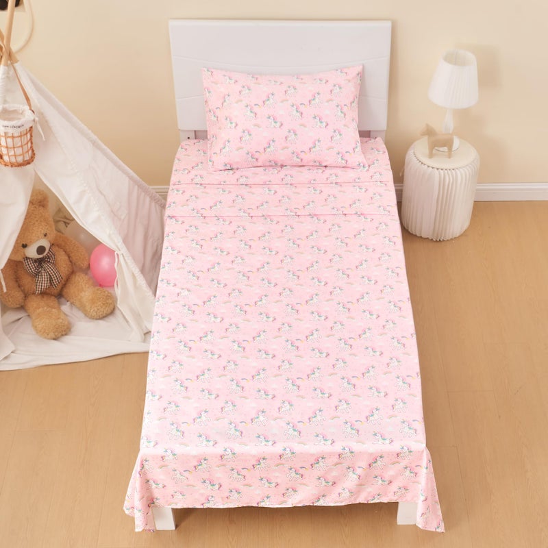 lasoftan Kids Sheet Set Twin Size 3 Pcs  Girls Twin Sheet Set with Pink Unicorn Pattern Kids Girls Twin Fitted Sheet  Breathable & Silky Soft Microfiber Kids Fitted Sheet - Image 4