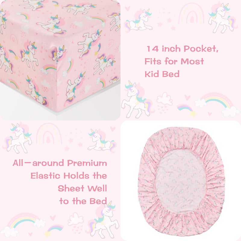 lasoftan Kids Sheet Set Twin Size 3 Pcs  Girls Twin Sheet Set with Pink Unicorn Pattern Kids Girls Twin Fitted Sheet  Breathable & Silky Soft Microfiber Kids Fitted Sheet - Image 2