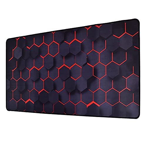 INOVERA Anti-Slip Extended Hexagons Pattern Desk Mat Gaming Rubber Stitched Mouse Pad for Laptop and Computer, 590L x 300B mm (Black, Red) - Image 1