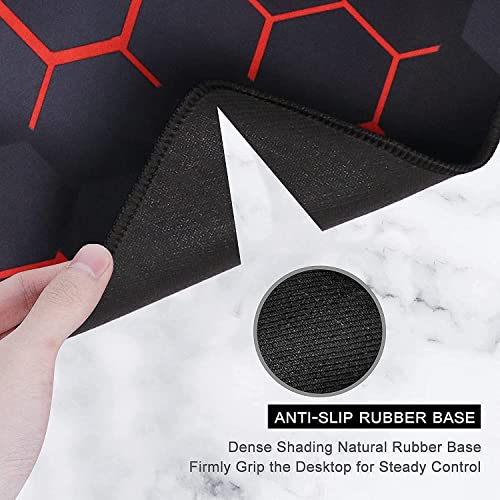INOVERA Anti-Slip Extended Hexagons Pattern Desk Mat Gaming Rubber Stitched Mouse Pad for Laptop and Computer, 590L x 300B mm (Black, Red) - Image 4