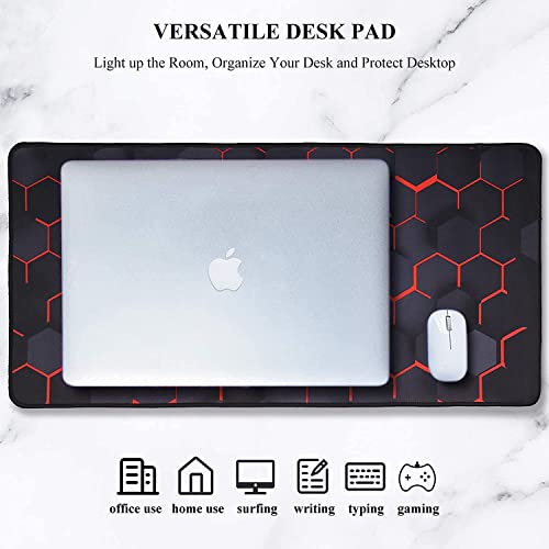 INOVERA Anti-Slip Extended Hexagons Pattern Desk Mat Gaming Rubber Stitched Mouse Pad for Laptop and Computer, 590L x 300B mm (Black, Red) - Image 3