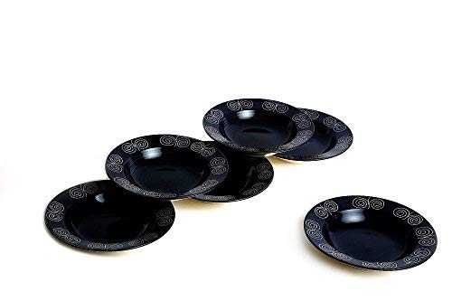 Caffeine Caffeine Ceramic Handmade Stoneware Black Doodle Soup Plates/Pasta Plate/Maggie Plate/Macaroni Plate 9" (Set of 6 Dishwasher & Microwave Safe) - Image 2