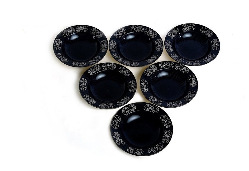 Caffeine Caffeine Ceramic Handmade Stoneware Black Doodle Soup Plates/Pasta Plate/Maggie Plate/Macaroni Plate 9" (Set of 6 Dishwasher & Microwave Safe) - Image 1