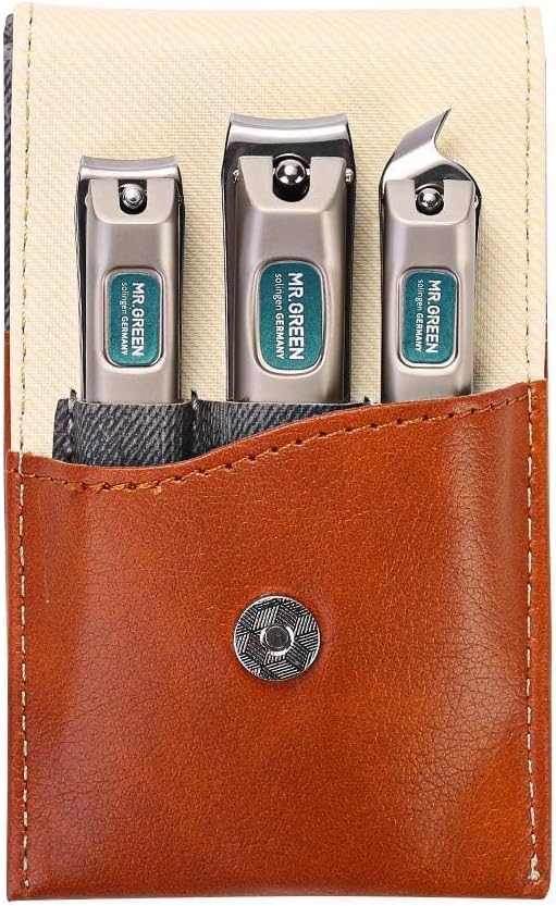 MRGREEN Manicure Pedicure Sets 3 Pcs Nail Clippers Set German Premium Stainless Steel Nail Clippers Kit with Highend Leather Case Professional Fingernail Toe Nail Clippers for Men and Women