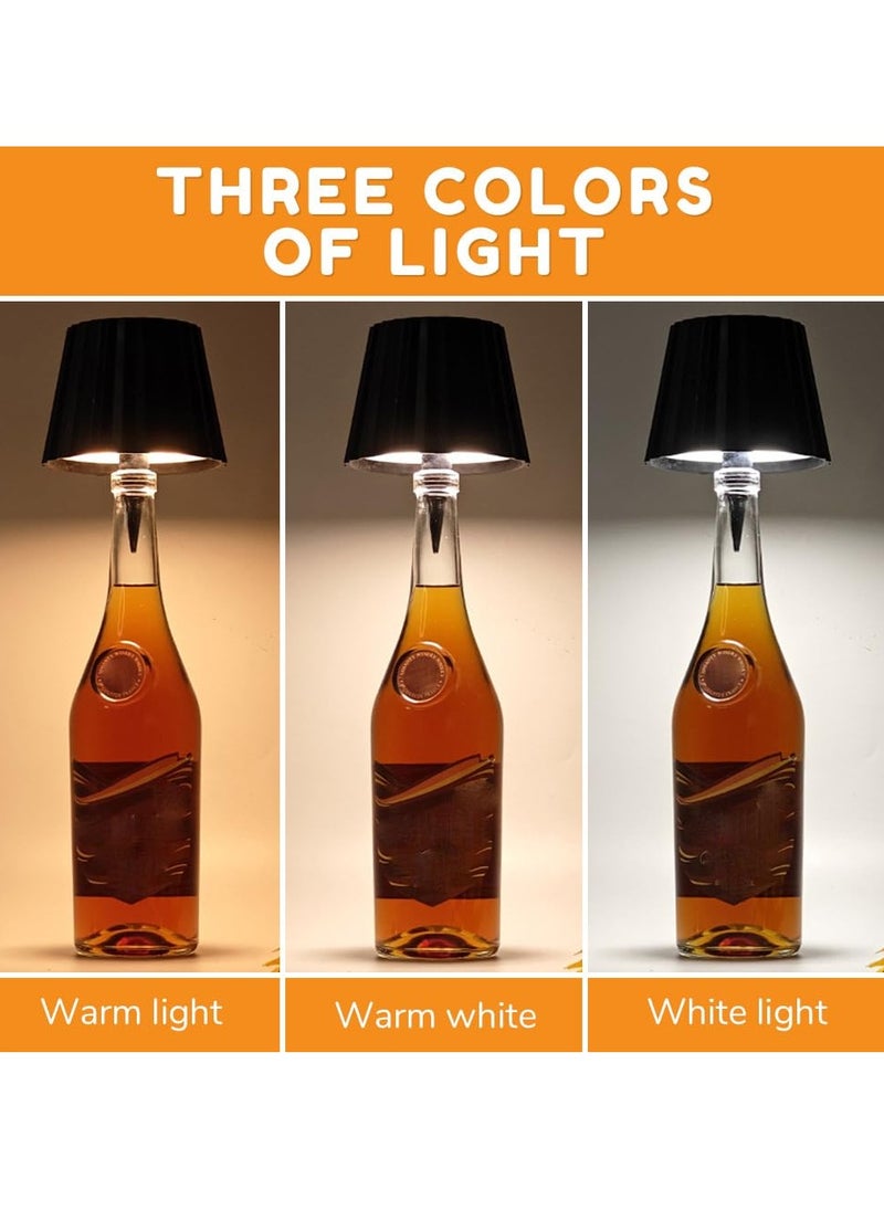 Excefore - Wireless Bottle Lamp, 2024 New 3 Color Stepless Dimming Rechargeable Wine Bottle Light, Touch LED with RGB Breathing Light, Portable Cordless Lamp for Bars and Restaurants, Black (1PC) - Image 1