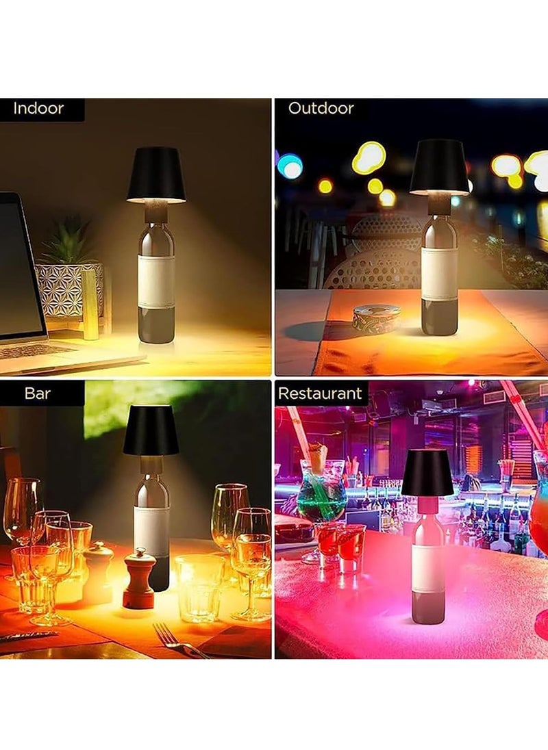Excefore - Wireless Bottle Lamp, 2024 New 3 Color Stepless Dimming Rechargeable Wine Bottle Light, Touch LED with RGB Breathing Light, Portable Cordless Lamp for Bars and Restaurants, Black (1PC) - Image 1