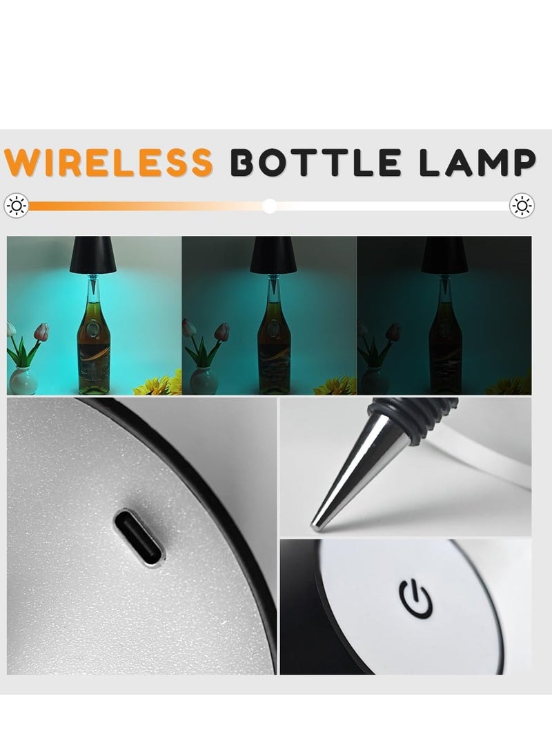 Excefore - Wireless Bottle Lamp, 2024 New 3 Color Stepless Dimming Rechargeable Wine Bottle Light, Touch LED with RGB Breathing Light, Portable Cordless Lamp for Bars and Restaurants, Black (1PC) - Image 1