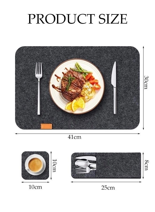 DUNISO 6 Pcs Placemat Sets，Including 6 Placemats, 6 Knife and Fork Placemats, and 6 Cup Coasters，Anti Slip, Heat-insulating, and Washable，Light Grey - Image 2