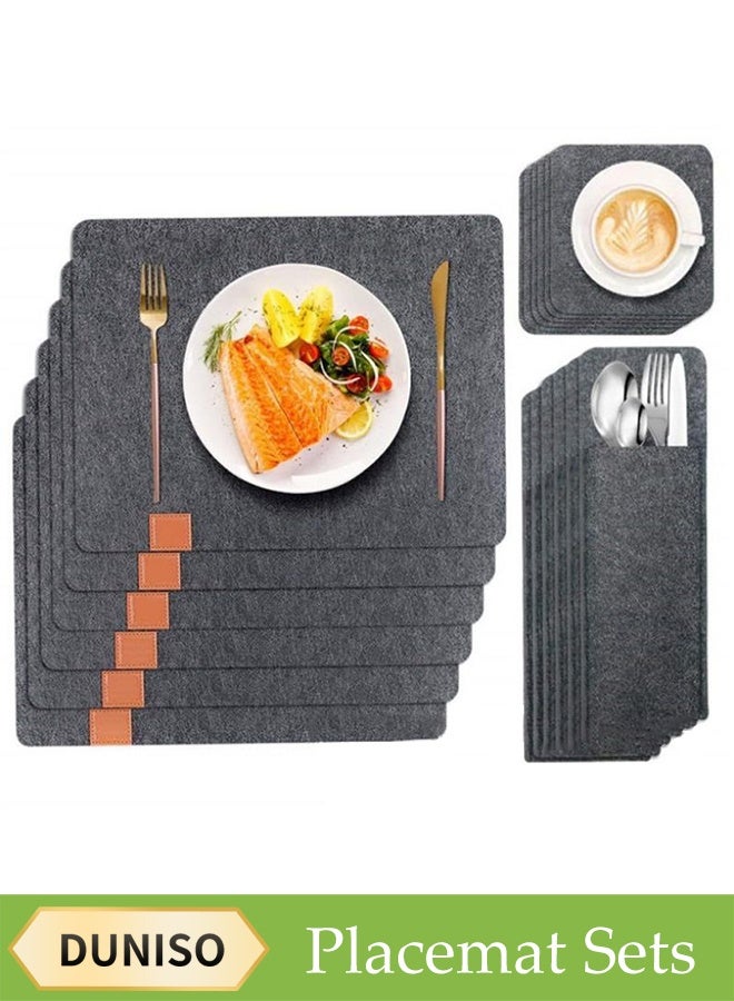 DUNISO 6 Pcs Placemat Sets，Including 6 Placemats, 6 Knife and Fork Placemats, and 6 Cup Coasters，Anti Slip, Heat-insulating, and Washable，Light Grey - Image 1