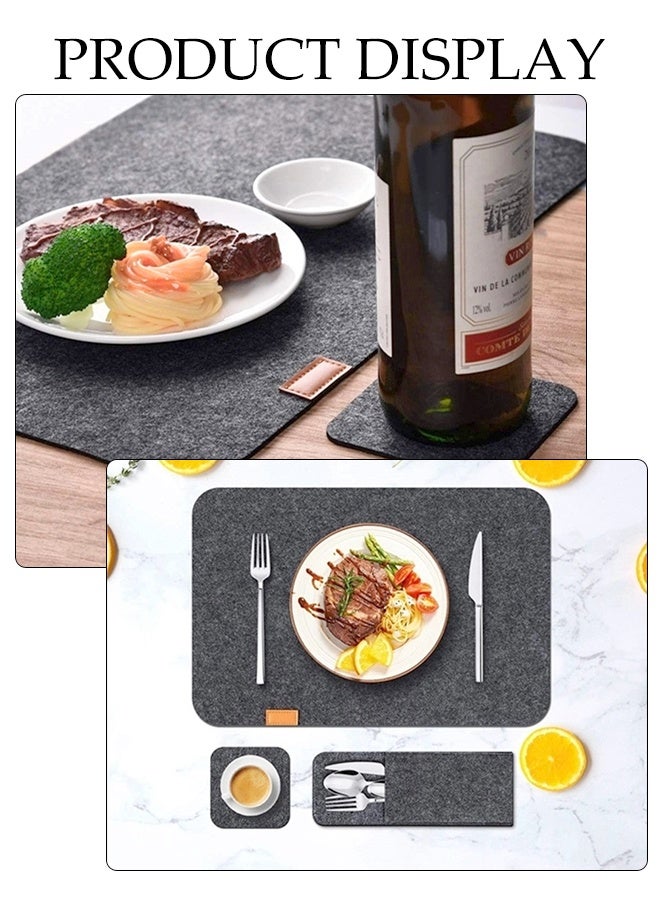 DUNISO 6 Pcs Placemat Sets，Including 6 Placemats, 6 Knife and Fork Placemats, and 6 Cup Coasters，Anti Slip, Heat-insulating, and Washable，Light Grey - Image 4