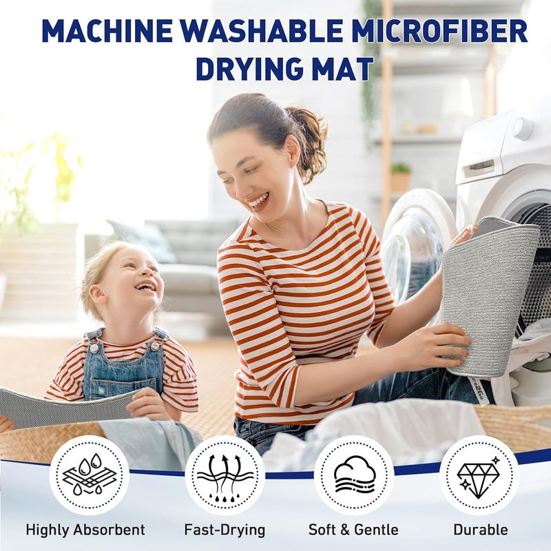 Hydro2Go 2 Pack Microfiber Dish Drying Mat, Ultra Absorbent Dish Mat Drying Kitchen Mat, Kitchen Accessories, 14.5*11.8 Dish Drying Pad for Countertops, Draining Racks, Sinks (Gray) - Image 5
