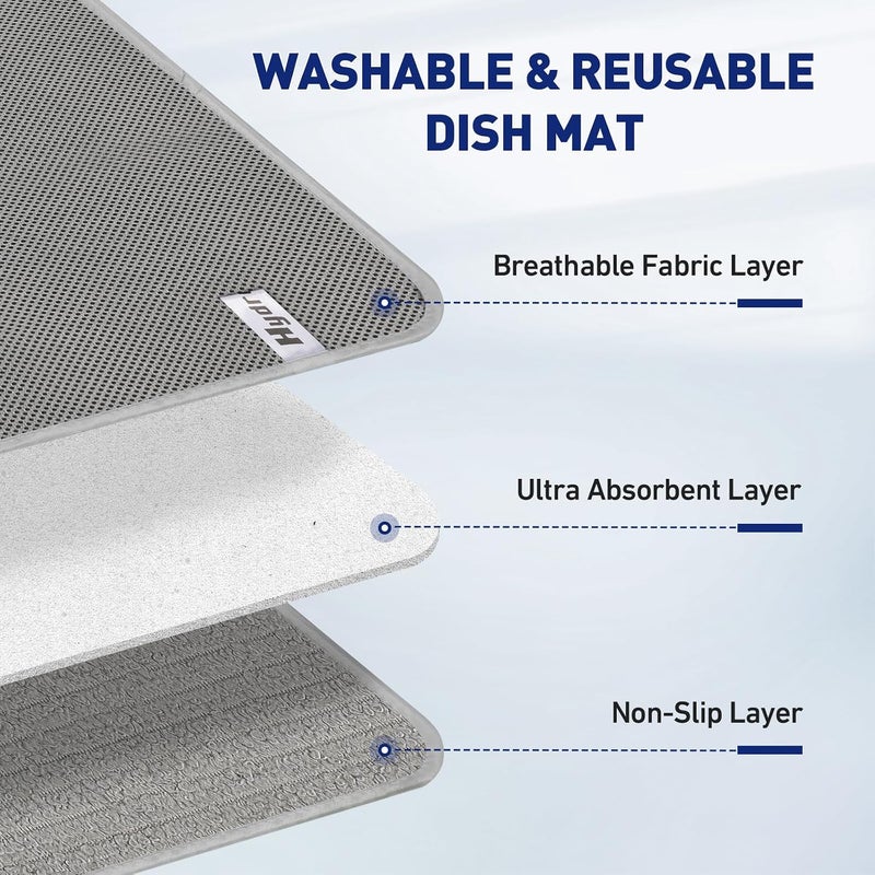 Hydro2Go 2 Pack Microfiber Dish Drying Mat, Ultra Absorbent Dish Mat Drying Kitchen Mat, Kitchen Accessories, 14.5*11.8 Dish Drying Pad for Countertops, Draining Racks, Sinks (Gray) - Image 4