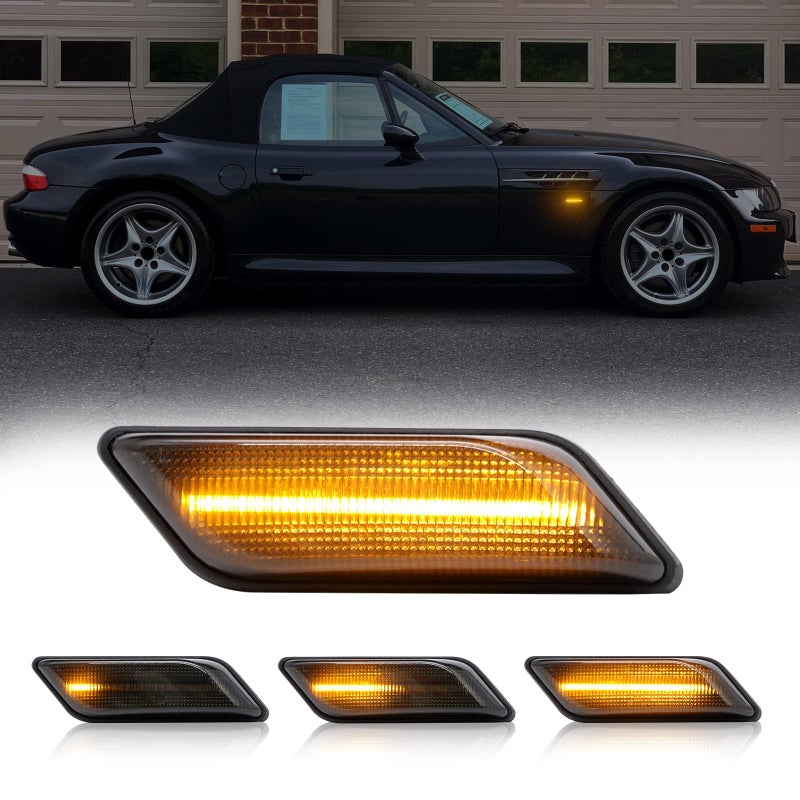 Mynoway Front Amber Sequential LED Turn Signal Lights Replacement for Z3 CoupeRoadster 19962002 Smoked Lens Dynamic Fender Indicator Side Marker Lamp Replace OE 63132493613 63132493614