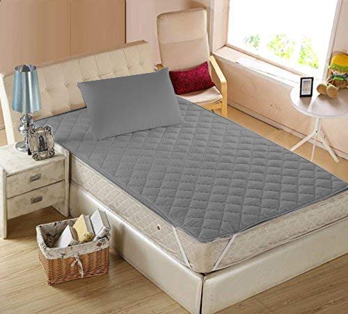 Homespun Quilted Triple Layered 100% Waterproof Single Bed Mattress Protector, Grey Color, 36x78 inches - Image 1