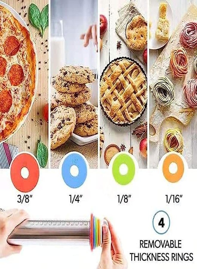 Birzar Rolling Pin Stainless Steel Rolling Pin Adjustable Rolling Pins for Baking Cookie Chapati Fondant Dough Pastry Pizza Pie Crust, Stainless Steel Roller Pin. - Image 3