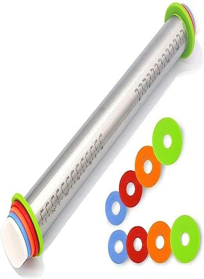 Birzar Rolling Pin Stainless Steel Rolling Pin Adjustable Rolling Pins for Baking Cookie Chapati Fondant Dough Pastry Pizza Pie Crust, Stainless Steel Roller Pin. - Image 1