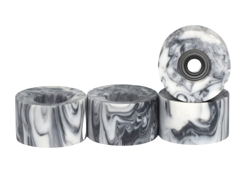 Teak Tuning Apex 61D Urethane Fingerboard Wheels Cruiser Style Bowl Shaped 87mm Diameter ABEC9 Stealth Bearings Made in The USA Grey White Swirl Colorway - Image 2