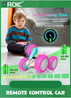 GROIC RC Cars, Pink Remote Control Car,2.4 GHZ Double Sided RC Stunt Car 360° Rotating Remote Control Crawler with Headlights Car Toys,Off-Road Stunt Toy Car for Kids  - Image 5