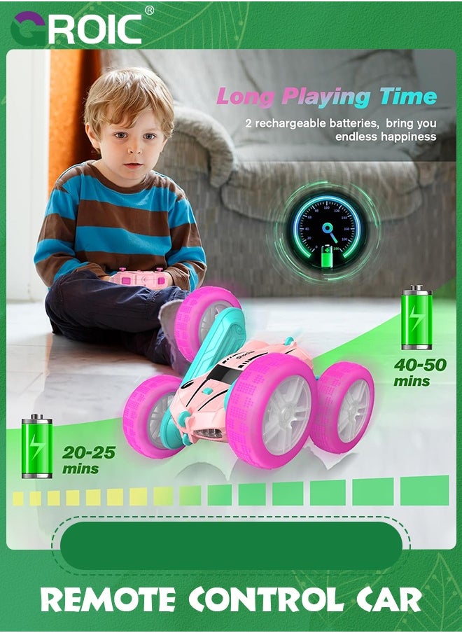 GROIC RC Cars, Pink Remote Control Car,2.4 GHZ Double Sided RC Stunt Car 360° Rotating Remote Control Crawler with Headlights Car Toys,Off-Road Stunt Toy Car for Kids  - Image 5