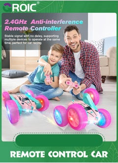 GROIC RC Cars, Pink Remote Control Car,2.4 GHZ Double Sided RC Stunt Car 360° Rotating Remote Control Crawler with Headlights Car Toys,Off-Road Stunt Toy Car for Kids  - Image 4