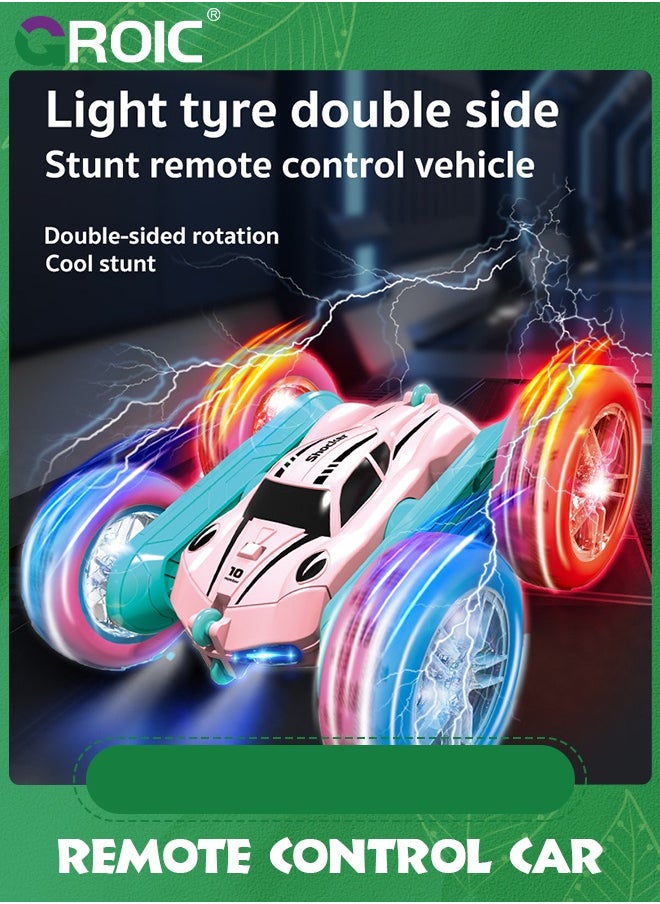 GROIC RC Cars, Pink Remote Control Car,2.4 GHZ Double Sided RC Stunt Car 360° Rotating Remote Control Crawler with Headlights Car Toys,Off-Road Stunt Toy Car for Kids  - Image 2