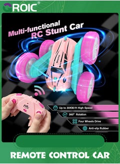 GROIC RC Cars, Pink Remote Control Car,2.4 GHZ Double Sided RC Stunt Car 360° Rotating Remote Control Crawler with Headlights Car Toys,Off-Road Stunt Toy Car for Kids  - Image 3