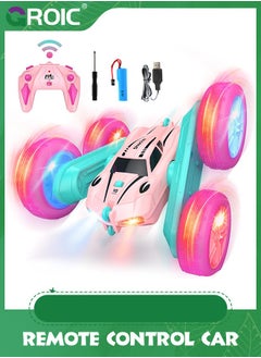 GROIC RC Cars, Pink Remote Control Car,2.4 GHZ Double Sided RC Stunt Car 360° Rotating Remote Control Crawler with Headlights Car Toys,Off-Road Stunt Toy Car for Kids  - Image 1