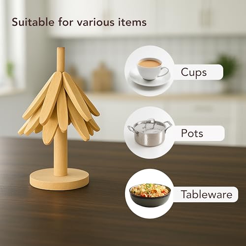 Soko 5 in 1 Bamboo Coaster Collapsible Set | Multipurpose Heat-Resistant Wooden Trivet for Hot Bowl, Pan, Cup, Pot Holder | Space-Saving Foldable Stand for Kitchen, Dinning Counter Organizer - Natural - Image 2