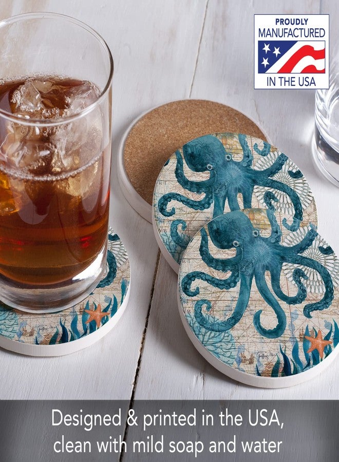 Counterart Monterey Bay Octopus 4-Pack Round Absorbent Stone Coasters with Protective Cork Backing Manufactured in The USA - Image 4