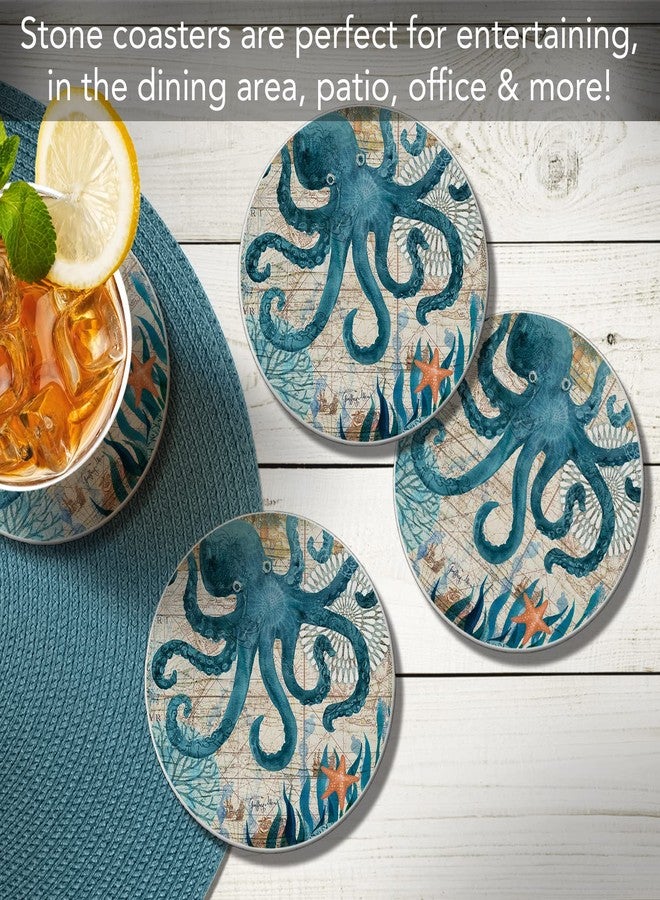 Counterart Monterey Bay Octopus 4-Pack Round Absorbent Stone Coasters with Protective Cork Backing Manufactured in The USA - Image 3